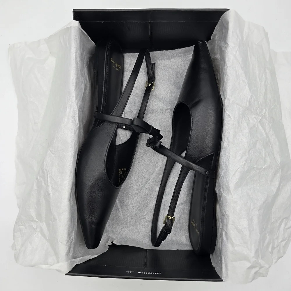 kate spade Black Pointed Slingback Flats with Bow